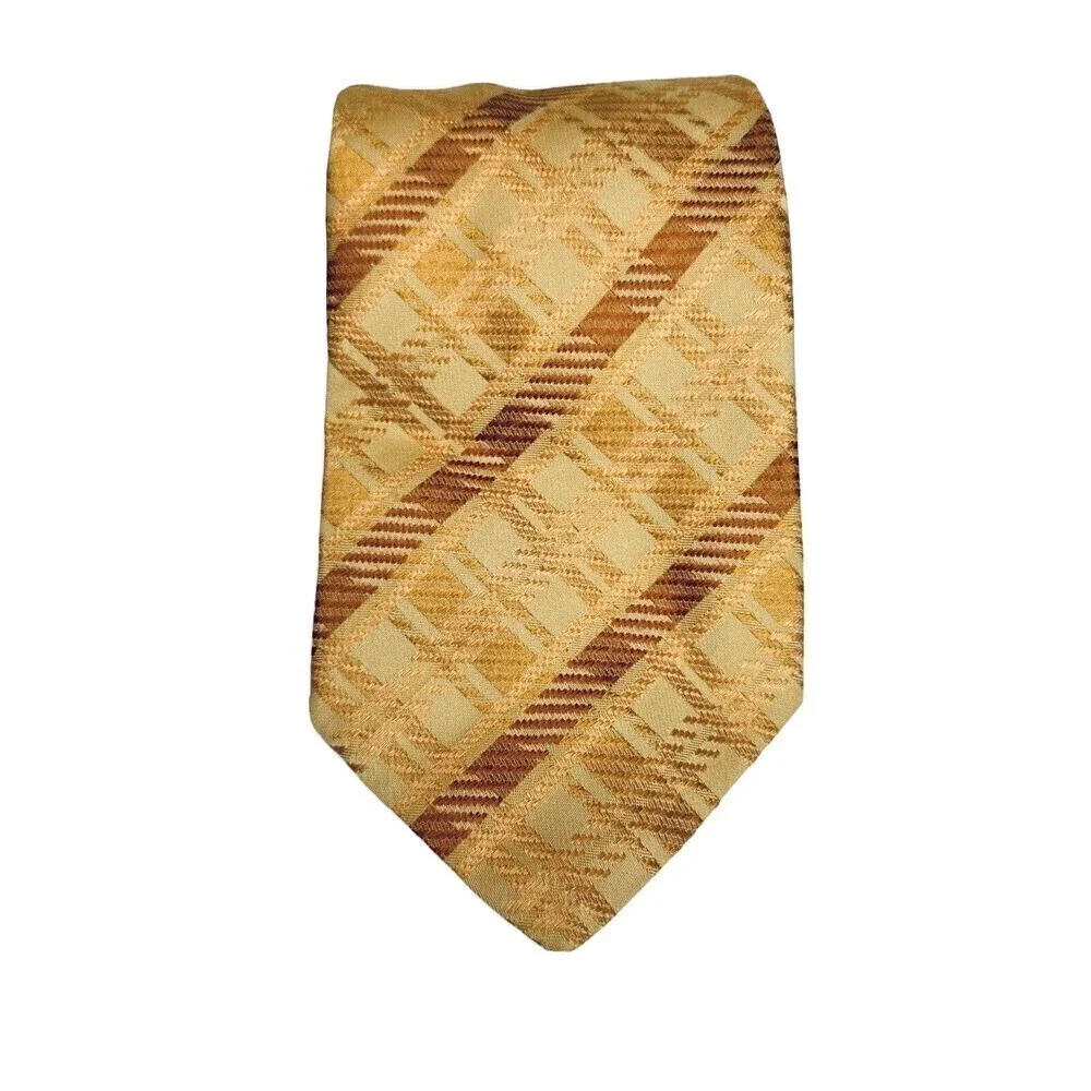La Vita DiModa Tie Mens Beige Bronze Geo Stripe 100% Silk Necktie Jacquard Italy